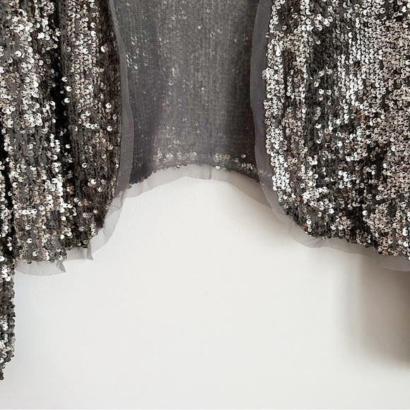 Abercrombie & Fitch gunmetal silver sequin open front bolero crop cardigan - Picture 6 of 9